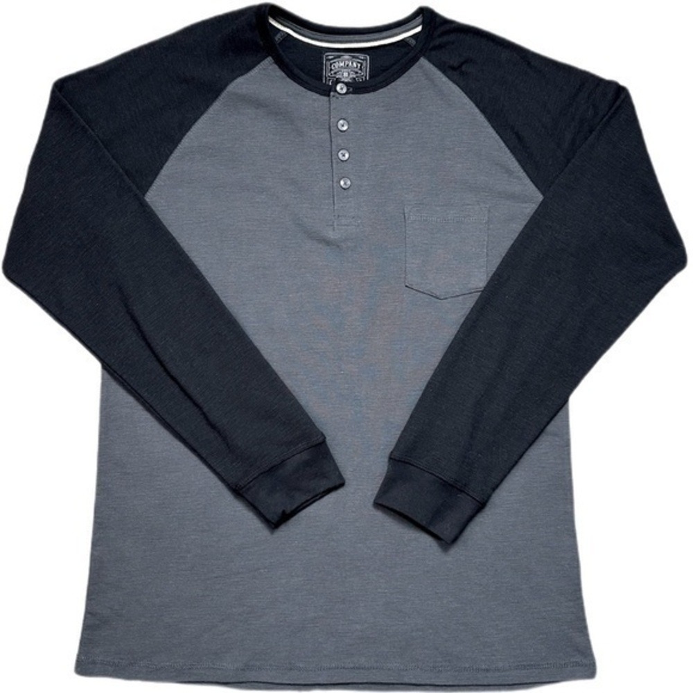 Company 81 Henley Raglan Long Sleeve Shirt Grey Black Mens XL